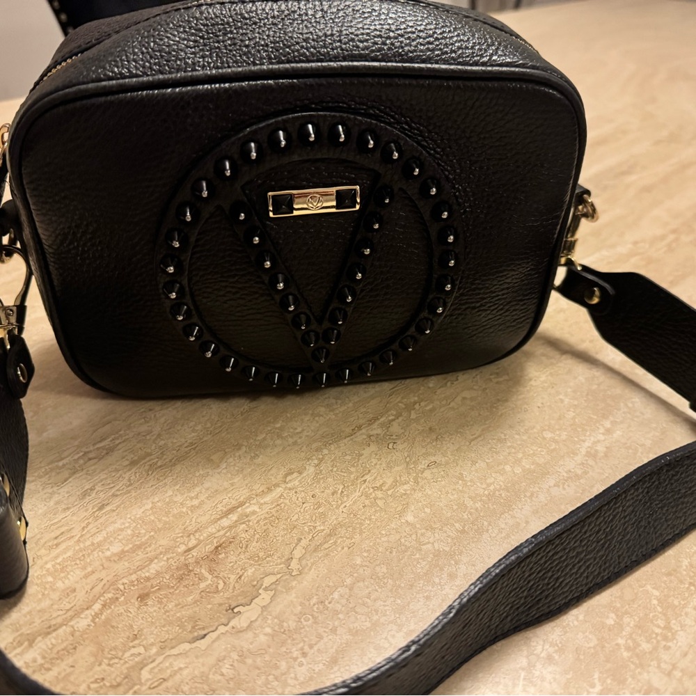 Authentic Valentino Black Crossbody Bag with Stud Accents